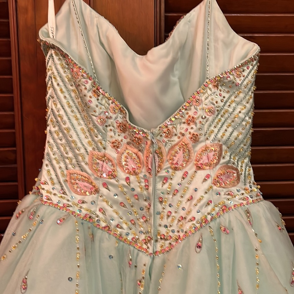 Precious Formals Ball Gown with Peacock Inspired Bodice Beading - Picture 5 of 7
